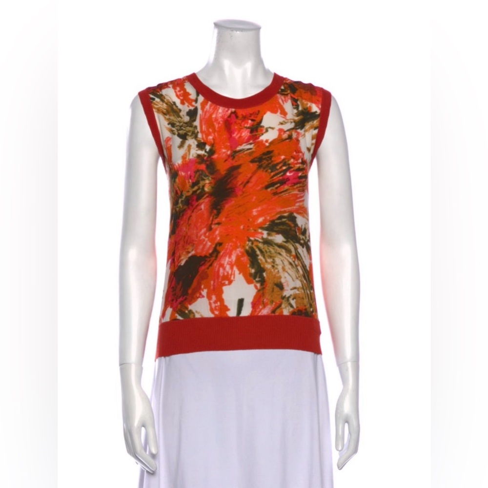 ERDEM Red and Brown Abstract Tank Top